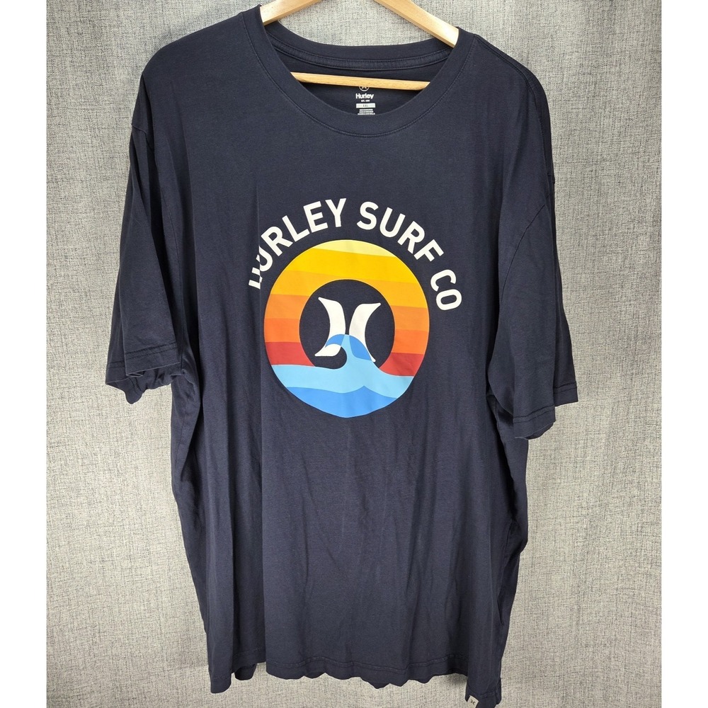 Hurley‎ T Shirt Mens Size 2X Navy Short Sleeve Graphic Logo Tee Beach Surfing